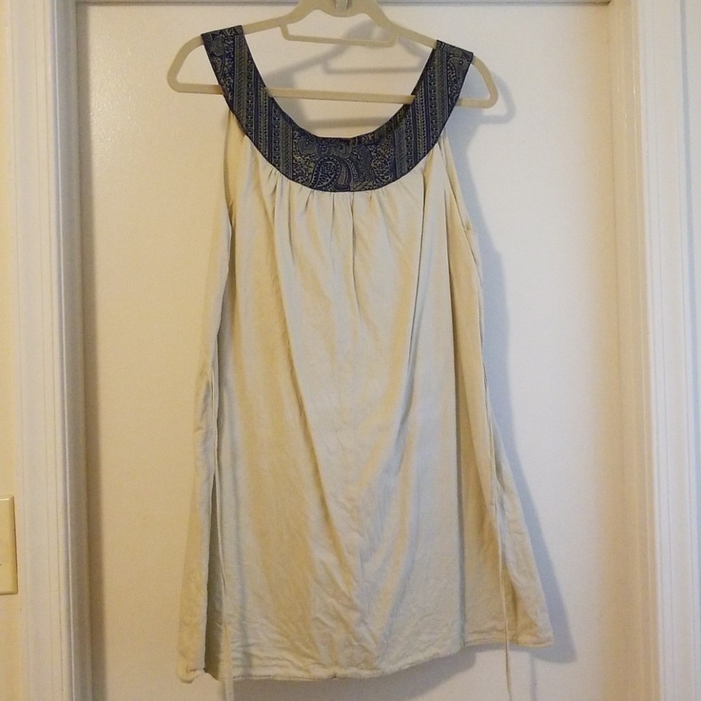 Offwhite mini dress with blue neck detail